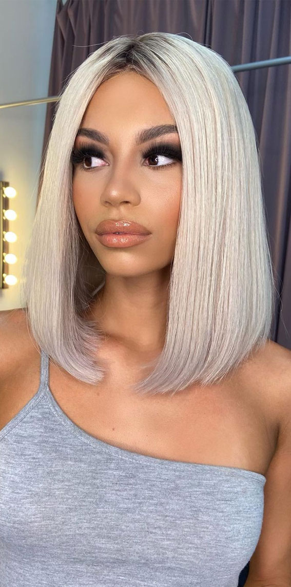 30 Stylish Shoulder Length Haircuts To Try Now : Platinum Lob Haircut