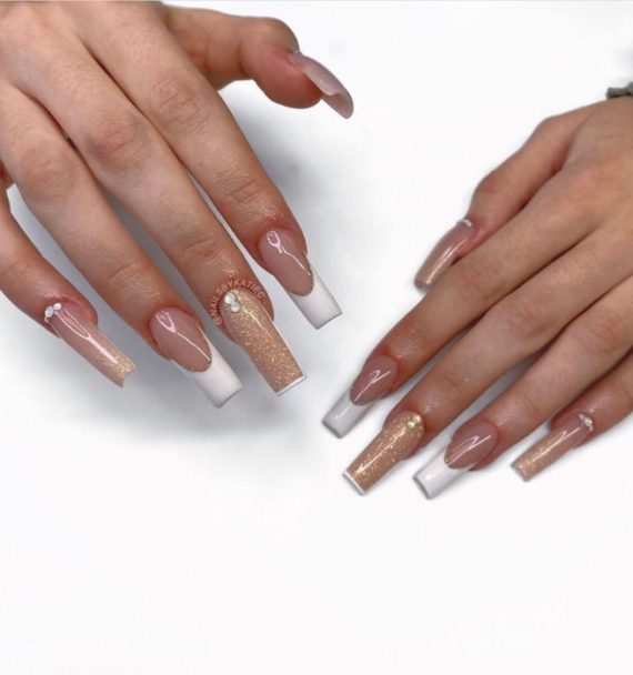 45 Best Prom Nails For 2022 Glitter Gold And White French Nails I Take