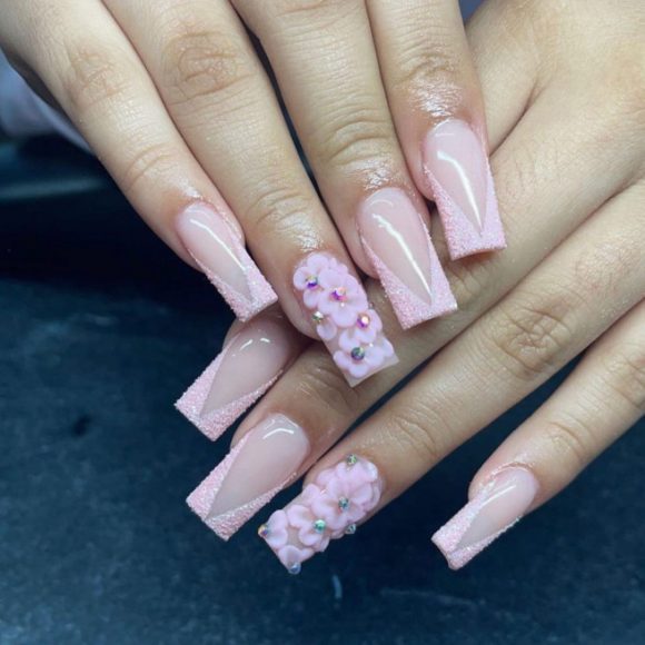 45 Best Prom Nails For 2022 Textured V French Pink Nails I Take You