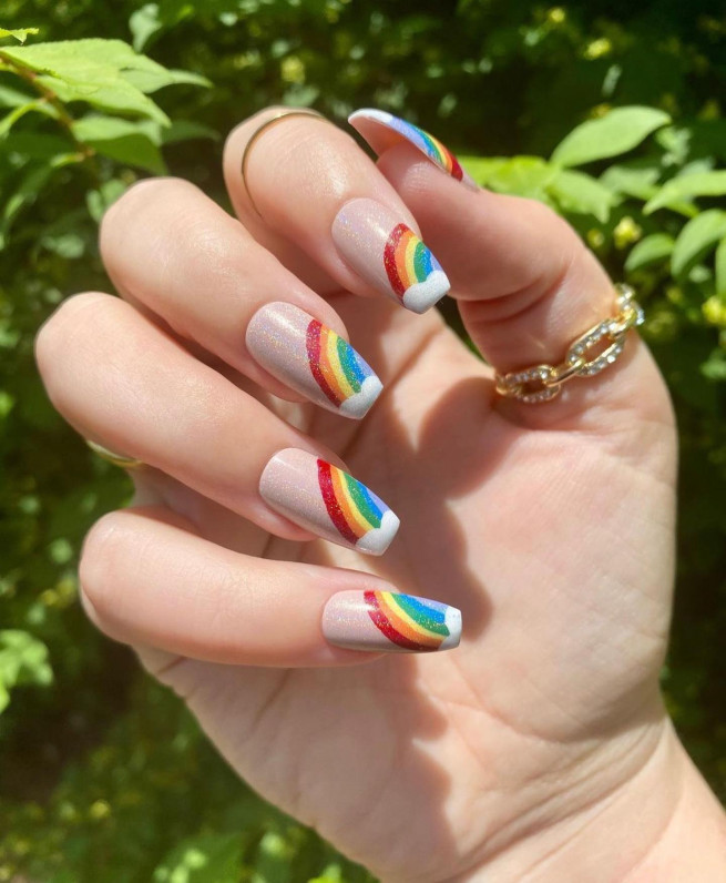 30 Best Pride Nail Ideas Thatll Brighten Your Outfits Rainbow Shimmery Nude Nails I Take You 6056