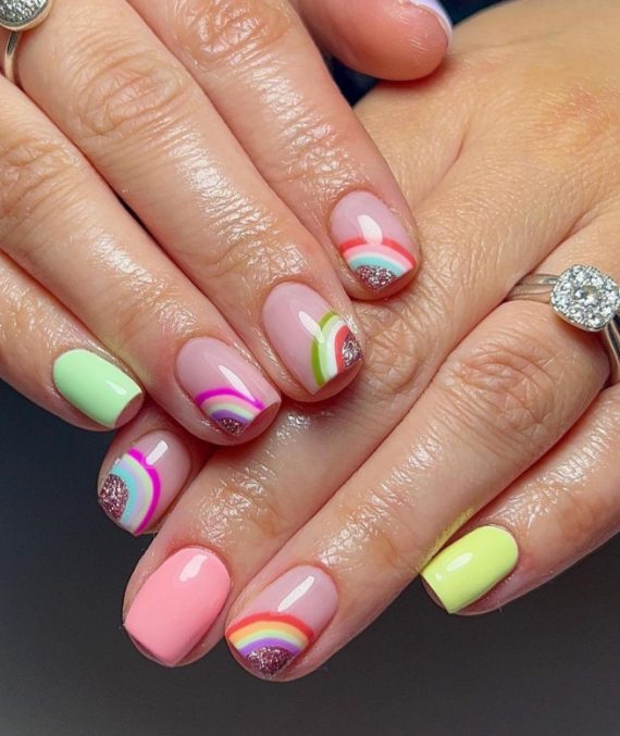 30 Best Pride Nail Ideas Thatll Brighten Your Outfits Rose Gold Glitter Rainbow Nails I 2258