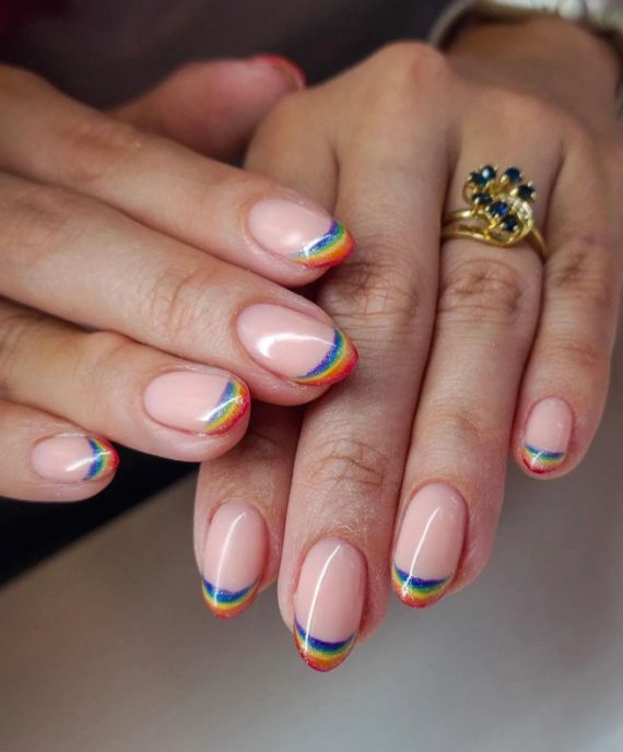 30 Best Pride Nail Ideas Thatll Brighten Your Outfits Glittery Rainbow French Tip Nails I 0160