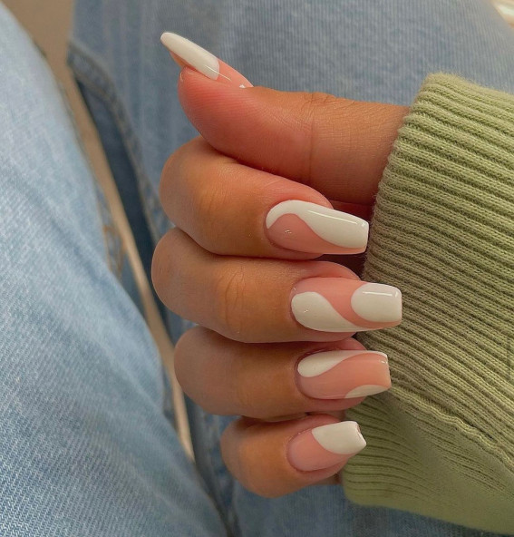 40 Best Summer Nails You’ll Look Forward To Trying : White Negative Space Tapered Square Nails