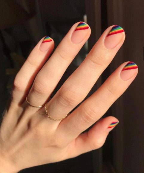 30 Best Pride Nail Ideas Thatll Brighten Your Outfits Rainbow Side French Short Nails I Take 5167