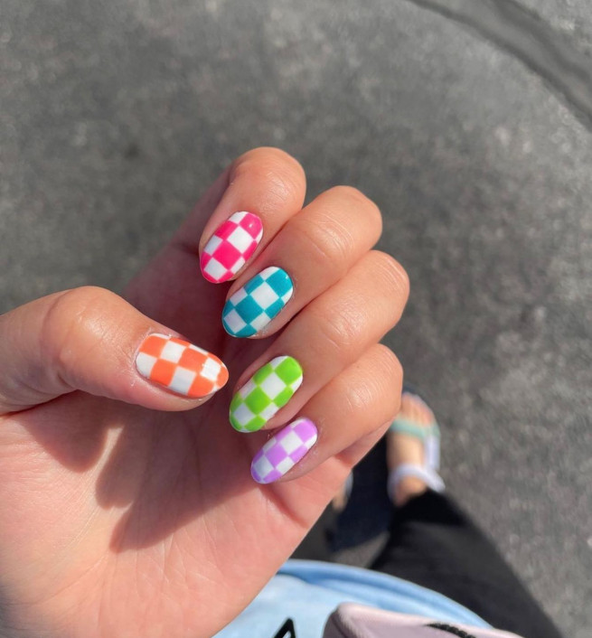 different color checker nails, summer nails, cute summer nails, summer nails 2022, summer nails colors, nail colours summer 2022, summer nails short, summer nails designs, nail color ideas, bright summer nails, summer nails pink, summer nails simple, summer nails, acrylic