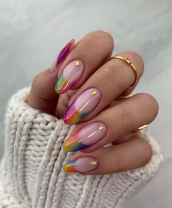 30 Best Pride Nail Ideas Thatll Brighten Your Outfits Ombre Rainbow Tip Gold Flake Nails I 1584