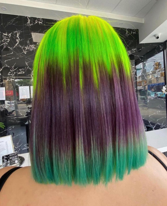 40 Crazy Hair Colour Ideas To Try in 2022 : Neon Green, Ash Purple and Green