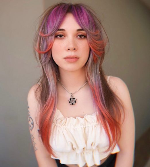 40 Crazy Hair Colour Ideas To Try in 2022 : Magenta and Coral on Brown ...