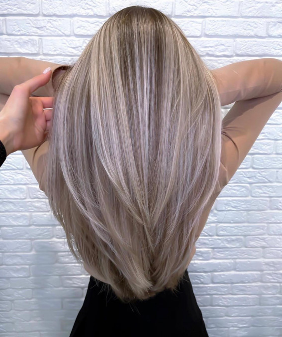 32 Trendy Ash Blonde Colour Ideas : Creamy Ashy Blonde Layered Long Hair