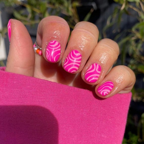 50 Cute Summer Nails 2022 : Soft Pink Swirl Hot Pink Nails I Take You ...