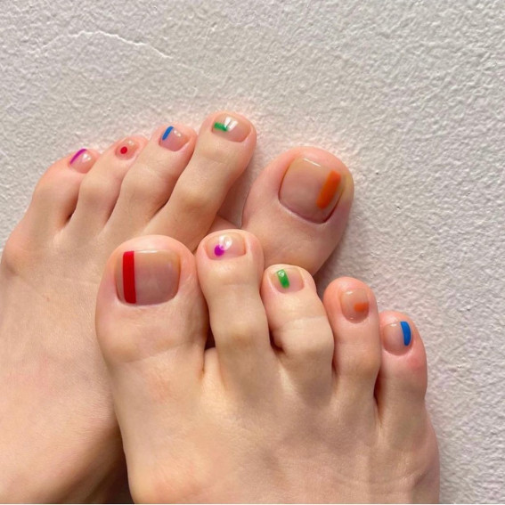 43 Cute Toe Nail Designs : Colourful Minimal Toe Nails