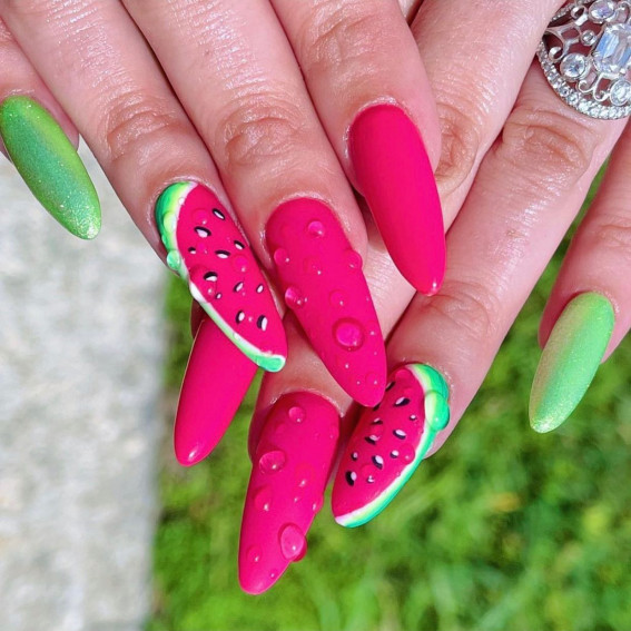 32 Cute Watermelon Nail Design Ideas Bold Watermelon Almond Nails I