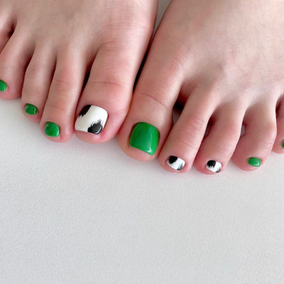 43 Cute Toe Nail Designs : Cow Print Green Toe Nails