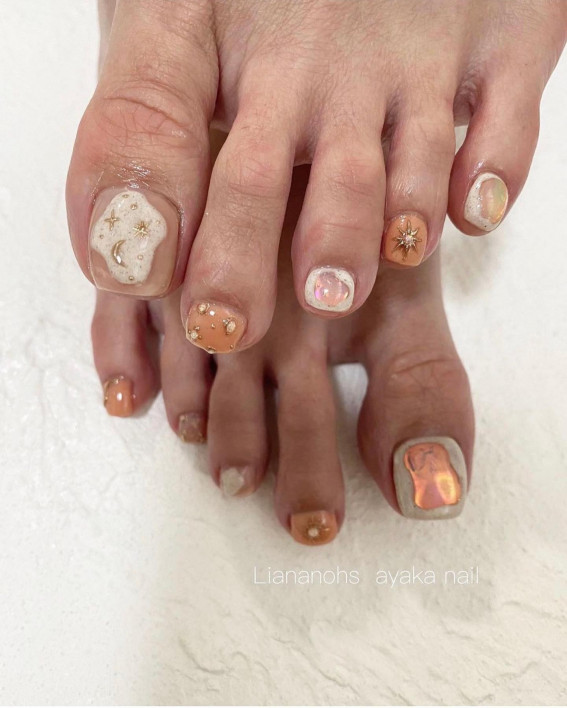 celestial toenail design, toe nail designs, pedicure designs, cute toe nails, Trendy toe nail designs, Toenail designs summer