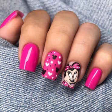 42 Mickey Mouse & Minnie Mouse Nails : Bright Pink Minnie Short Nails I ...