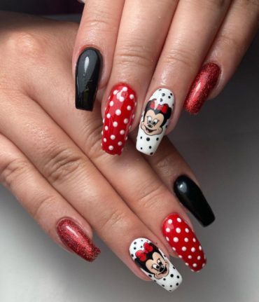 42 Mickey Mouse & Minnie Mouse Nails : Black and Red Polka Dot Acrylic ...