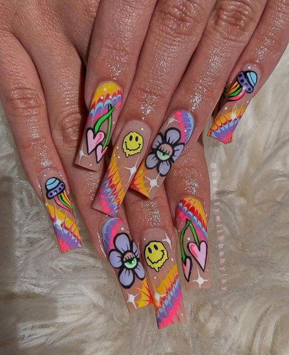 32 Mushroom Nail Art Designs : Tie Dye Trippy Nails