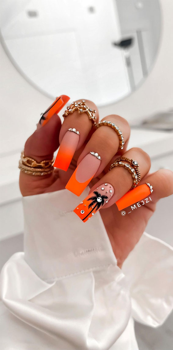 40 Stylish French Tip Nails for Any Nail Shape : Orange Tropical Vibes