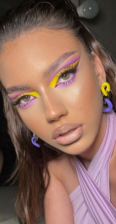 50 Gorgeous Makeup Trends To Try In 2022 Lavender And Yellow Makeup I