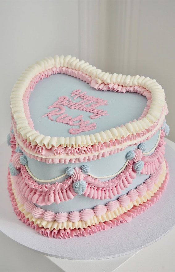 50 Cute Buttercream Cake Ideas for Any Occasion : Blue and Pink Retro Cake