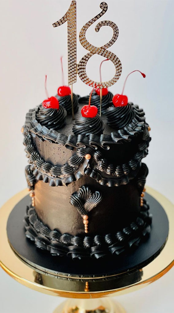 black buttercream cake, 18th birthday cake ideas, lambeth cake, vintage style cake