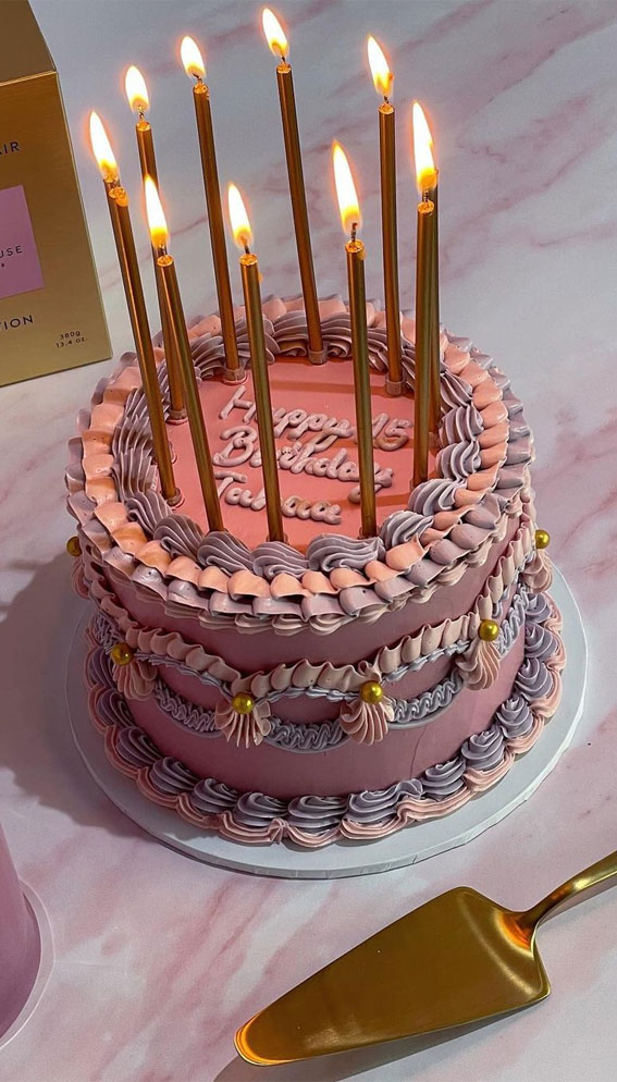 50 Cute Buttercream Cake Ideas for Any Occasion : Mauve Pink Retro Birthday Cake