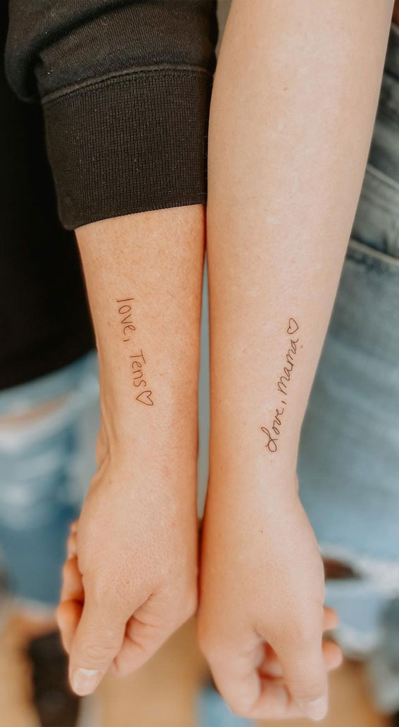 75 Unique Small Tattoo Designs & Ideas : Matching Mother Daughter Handwriting