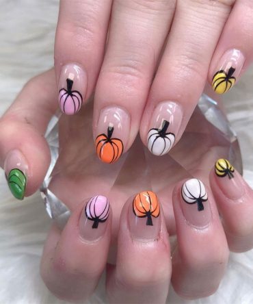 40 Cute Halloween Nail Designs : Colorful Pumpkin French Tip Nails I ...