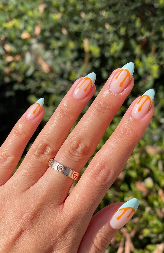 40 Cute Halloween Nail Designs : Pumpkin Drip White French Tip Nails