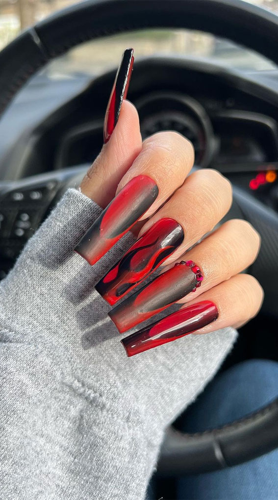 cute red and black nail designs