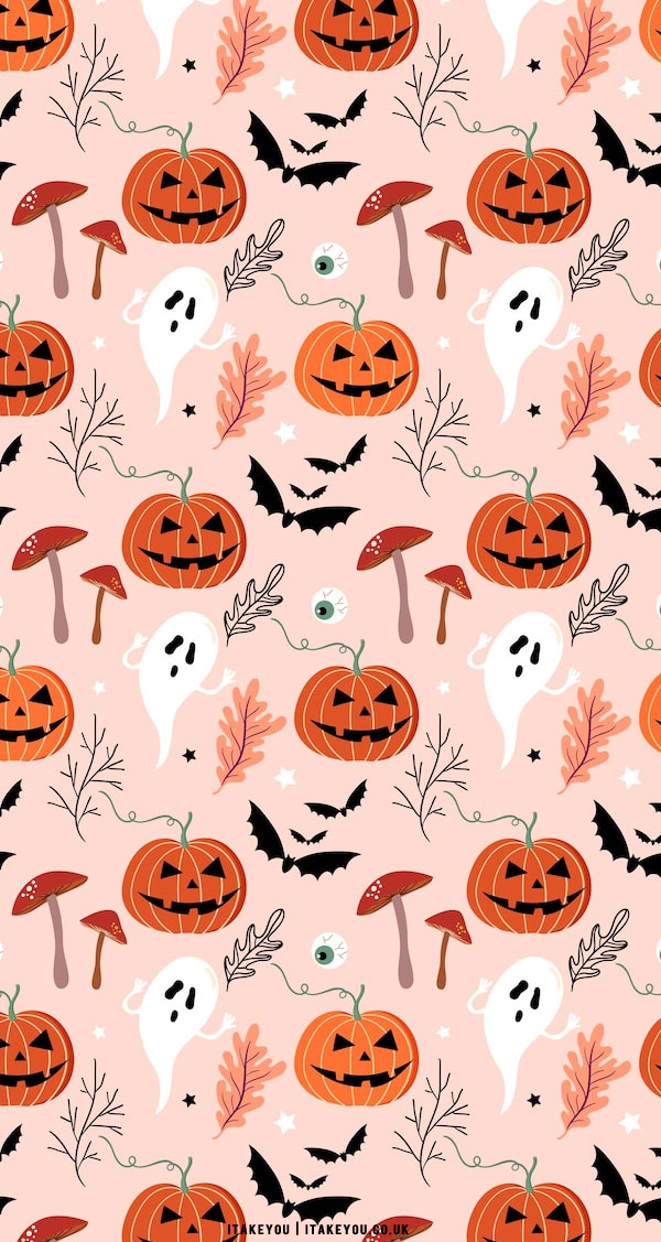 10 Cute Halloween Wallpaper Ideas for Phone & iPhone : Pumpkin Face Pink Background
