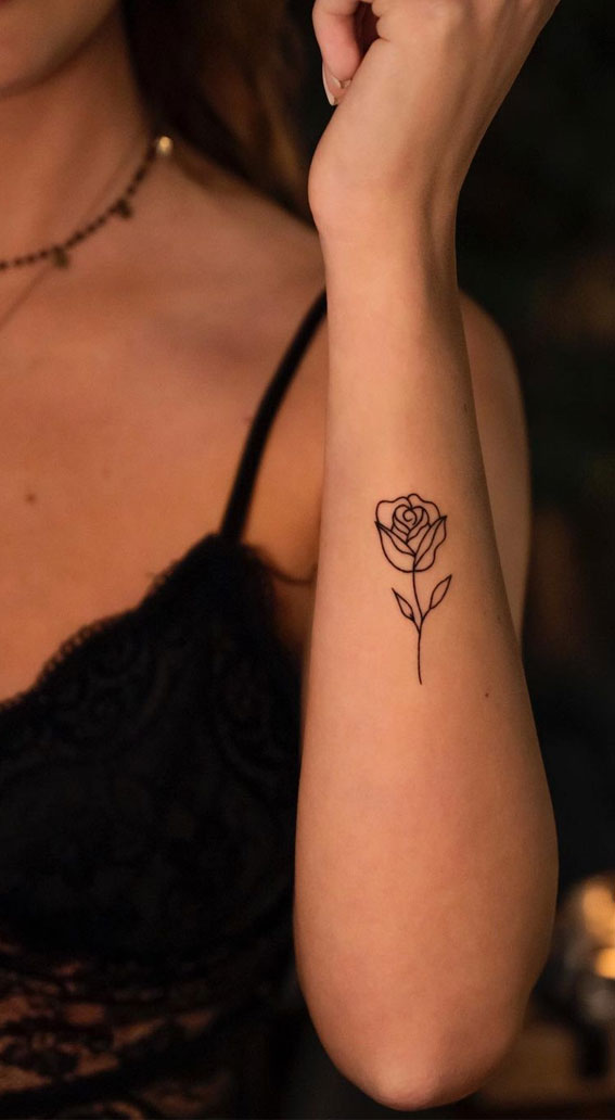 75 Unique Small Tattoo Designs & Ideas : Rose Tattoo on Arm