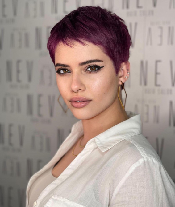 40 Best Pixie Haircuts & Hairstyles For Any Hair Type : Grape-Colored Pixie Cut