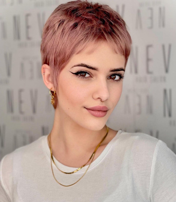 40 Best Pixie Haircuts & Hairstyles For Any Hair Type : Cinnamon-Pink Pixie  I Take You, Wedding Readings, Wedding Ideas, Wedding Dresses