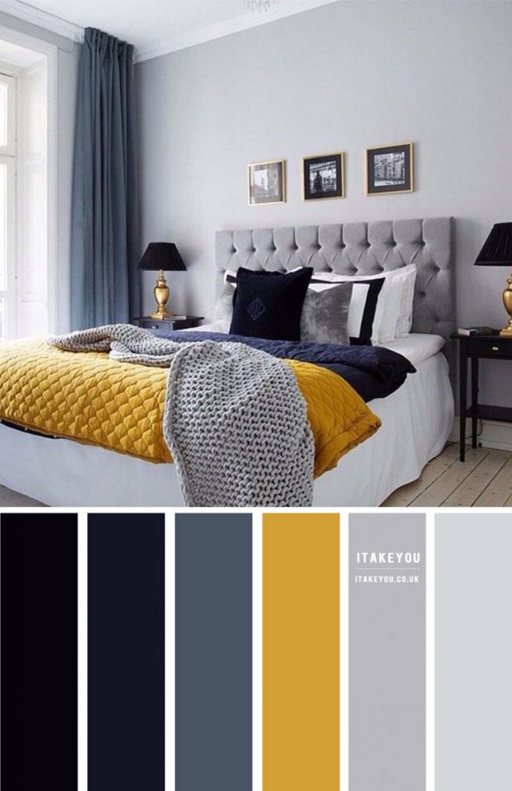 Grey Bedroom with Dark Blue & Mustard I Take You | Wedding Readings ...