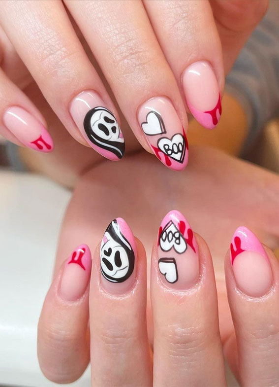 halloween french nails, halloween nails 2022, pumpkin nails, spooky nails, halloween nail designs, halloween nail ideas, ghost nails, pumpkin nail designs, halloween nails, halloween french tip nails, chic halloween nails, cute halloween nails, halloween nails simple, halloween nails acrylic, witch nails