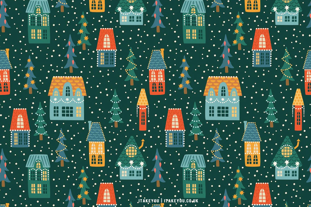 20+ Christmas Wallpaper Ideas : Cute Houses Green Christmas Background for Laptop/PC