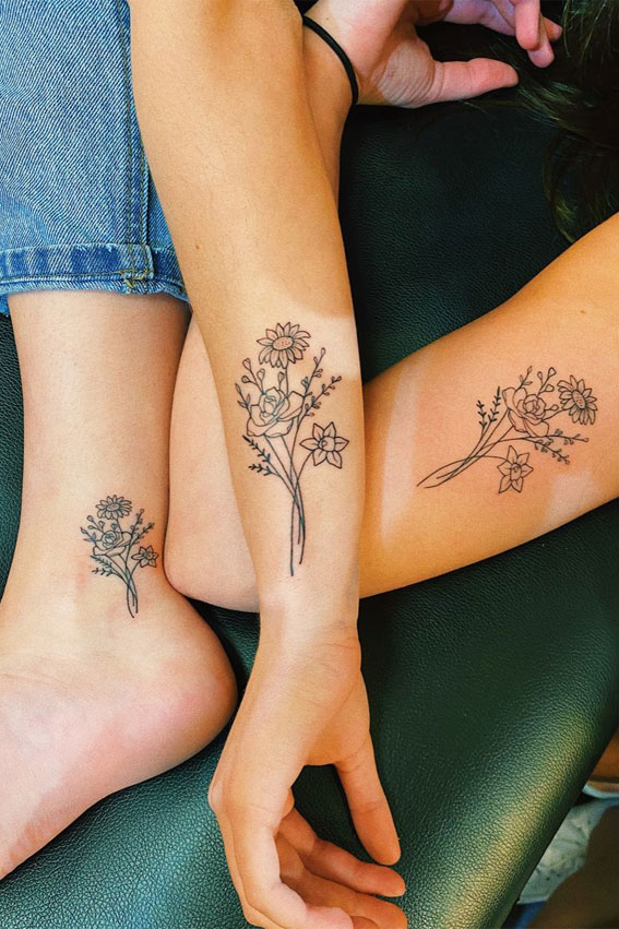 30+ Beautiful Flower Tattoo Ideas : Best Friends Flower Tattoos