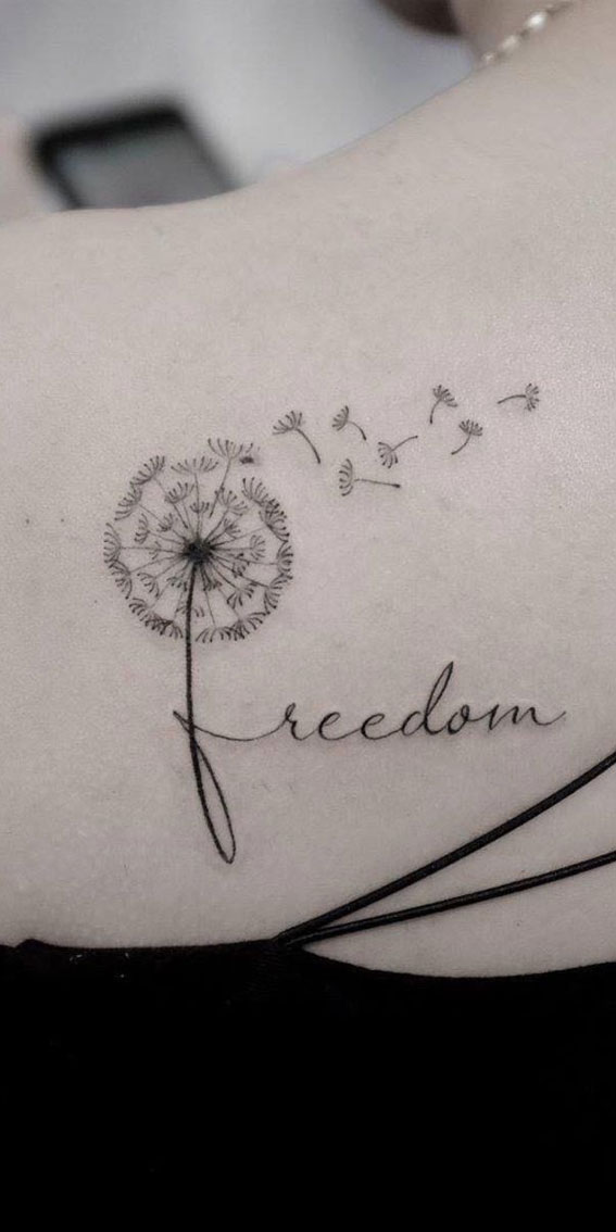30+ Beautiful Flower Tattoo Ideas : Blowing Dandelion + Freedom