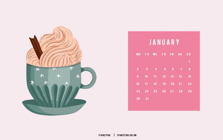 30+ January Wallpaper Ideas for 2023 : Cozy Drink Pink Calendar I Take ...