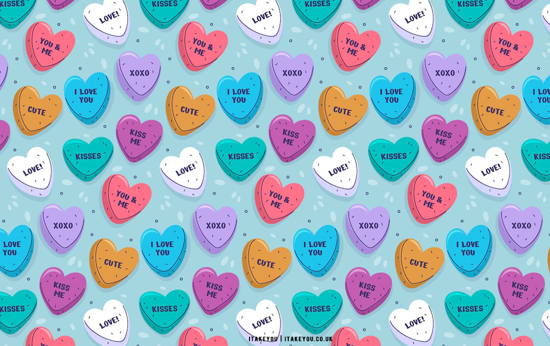 40+ Cute Valentine's Day Wallpaper Ideas : Colourful Candy Hearts
