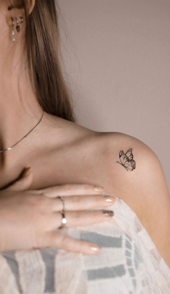 butterfly front shoulder tattoos for women