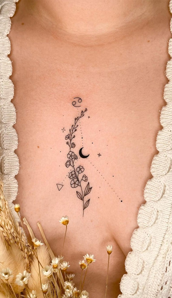 70+ Beautiful Tattoo Designs For Women : Cancer Birth Flower and Zodiac Sign