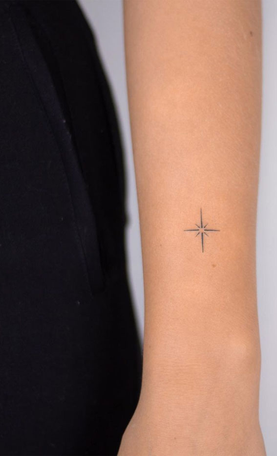 70+ Beautiful Tattoo Designs For Women : Little Sparkly Star on Arm