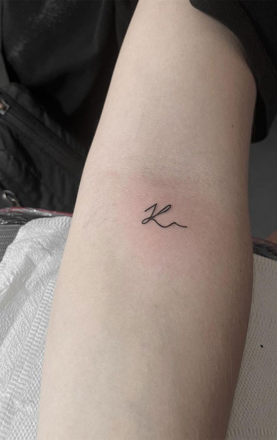 70+ Beautiful Tattoo Designs For Women : K Letter on Arm