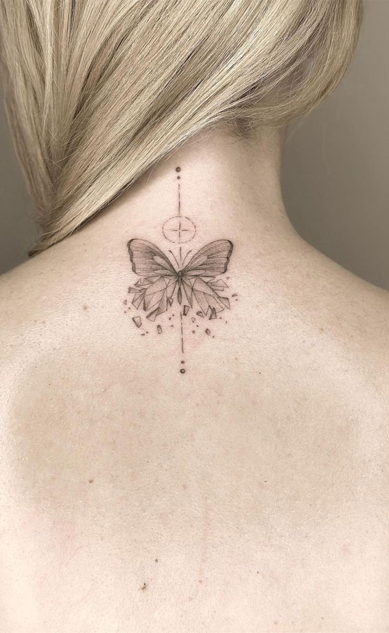 70+ Beautiful Tattoo Designs For Women : Butterfly Back Neck Tattoo