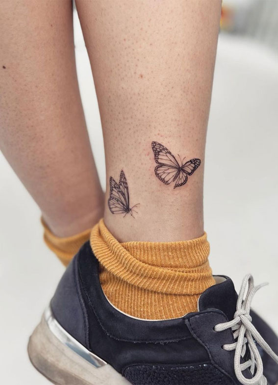 shin tattoo  Butterfly tattoo meaning Geometric tattoo Butterfly tattoo  designs