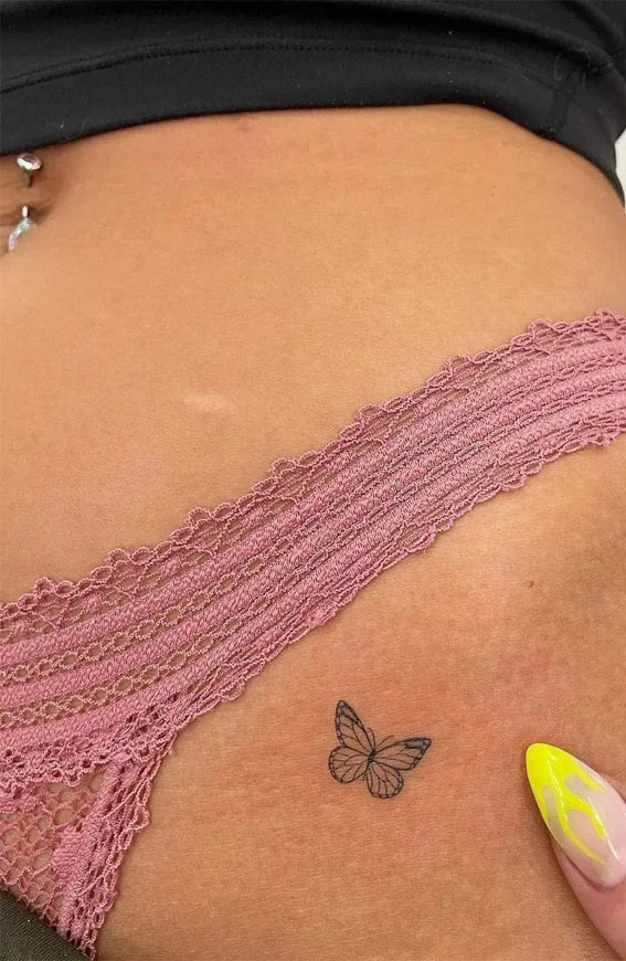 30 Cute Butterfly Tattoos : Small Butterfly on Front Hip