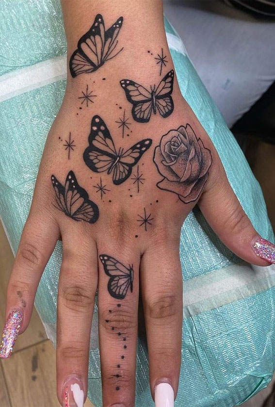 SAVI Temporary Tattoo 3D Rose Hand Butterfly Design Size 105x6cm  1pc  267 Black 4 g  Amazonin Beauty