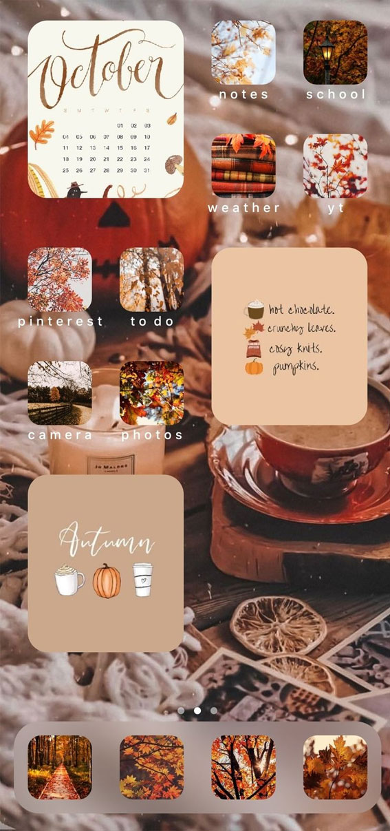 Aesthetic Fall IOS Home Screen Ideas : Hot Drink & Pumpkin Wallpaper